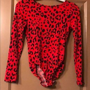 Backless Red Leopard Print Bodysuit